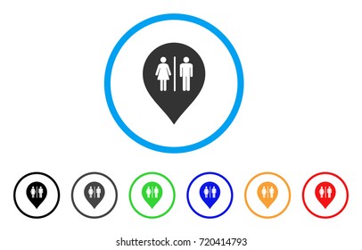 Toilet Marker rounded icon. Style is a flat toilet marker grey symbol inside light blue circle with black, gray, green, blue, red, orange variants. Vector designed for web and software interfaces.
