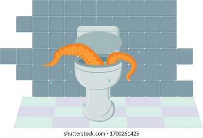 Toilet with monster tentacles coming out