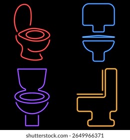 toilet neon icon group, vector illustration on black background.