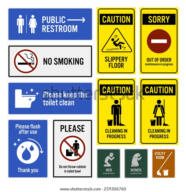 トイレの注意書きと化粧室の警告看板 のベクター画像素材 ロイヤリティフリー 259306760