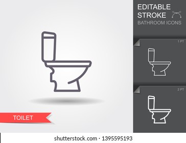 Toilet. Outline icon with editable stroke. Linear symbol of the bathroom with shadow