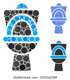 Toilet pan composition of small circles in various sizes and color tints, based on toilet pan icon. Vector small circles are combined into blue illustration.
