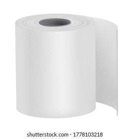 Papel higiénico, tejido de baño o rollo de loo. Producto de higiene personal. Protección suave para el cuerpo. Cuarto de baño, aseo, vestidor, wc. El rollo vectorial realista de los retretes aislado en el fondo blanco.