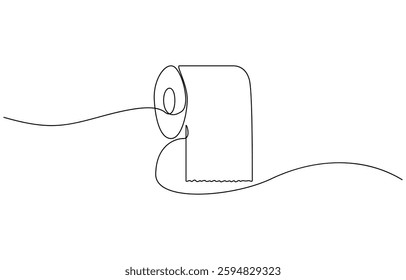 Toilet paper in continuous line art drawing style, Continuous line of paper roll. one line drawing of a roll of printer paper, a roll of tissue. minimalist single line vector illustration.