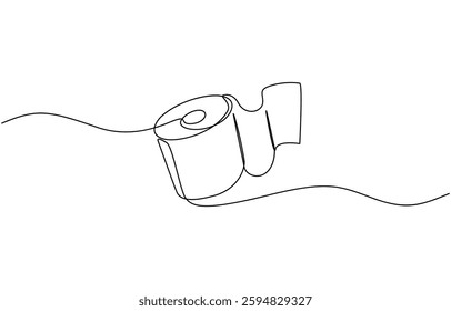 Toilet paper in continuous line art drawing style, Continuous line of paper roll. one line drawing of a roll of printer paper, a roll of tissue. minimalist single line vector illustration.