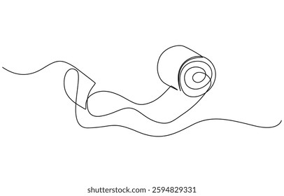 Toilet paper in continuous line art drawing style, Continuous line of paper roll. one line drawing of a roll of printer paper, a roll of tissue. minimalist single line vector illustration.