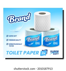 Toilet Paper Creative Promotional Banner Vector. Toilet Paper Blank Rolls Stack And Bird Feather On Advertising Poster. Tissue Hygiene Clean Product Style Concept Template Illustration