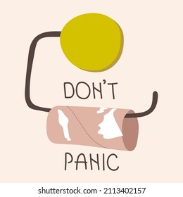 Toilet paper, do not panic, Covid-19 rules poster. Pandemic vector illustration in flat design and one line continuous style