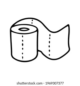 Toilet paper drawn with outline in doodle style. Vector illustration on white background with hygiene theme for flyers, banners, booklets and other printed materials.