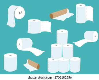 Toilet Paper during Coronavirus. Toilet Paper Pyramid.Rolls of Toilet Paper.  White Paper Towels. Flat Vector Illustration.