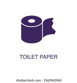 Toilet paper element in flat simple style on white background. Toilet paper icon, with text name concept