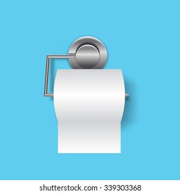 Toilet paper flat icon with holder realistic vector