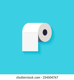 Toilet paper flat icon. Modern flat icons vector collection with long shadow effect in stylish colors of web design objects. Trendy Flat Style. Isolated on blue background. Flat design. EPS 10.