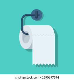 Toilet paper flat icon. Vector illustration cartoon style. Isolated on  background. Toilet paper roll holder in bathroom.
