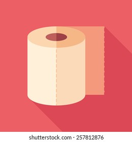 Toilet paper flat square icon with long shadows. 