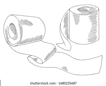 Toilet Paper Graphic Set Black White Isolated Illustration Vector