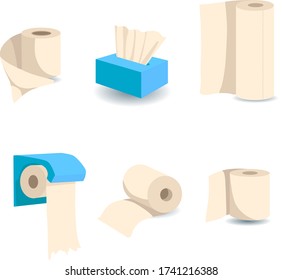 toilet paper, paper handkerchiefs and towels vector illustration isolated on white background