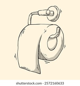 Toilet paper hanging doodle hand drawn style illustration