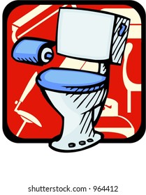 Toilet with paper holder.Pantone colors.Vector illustration