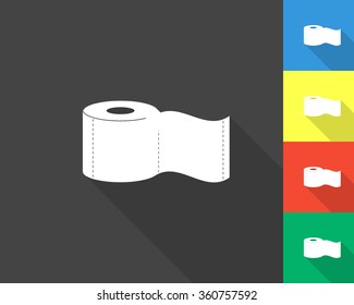 toilet paper icon - gray and colored (blue, yellow, red, green) vector illustration with long shadow