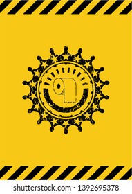 toilet paper icon grunge black emblem with yellow background, warning sign. Vector Illustration. Detailed.