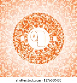 toilet paper icon inside abstract emblem, orange mosaic background