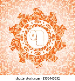 toilet paper icon inside abstract orange mosaic emblem with background