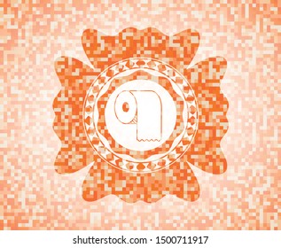 toilet paper icon inside abstract orange mosaic emblem