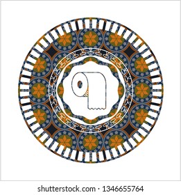 toilet paper icon inside arabesque style emblem. arabic decoration.