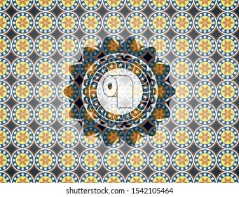 toilet paper icon inside arabesque badge. arabic decoration.