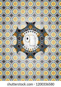 toilet paper icon inside arabic style badge. Arabesque decoration.