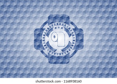 toilet paper icon inside blue hexagon badge.