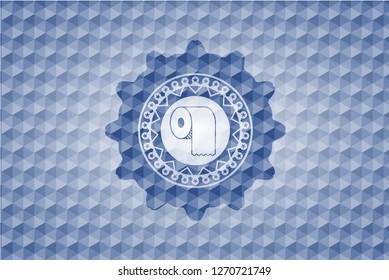 toilet paper icon inside blue polygonal badge.