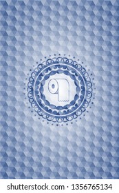 toilet paper icon inside blue badge with geometric pattern background.
