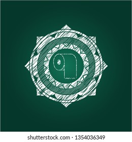 toilet paper icon inside chalk emblem written on a blackboard