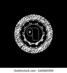 toilet paper icon inside chalkboard emblem