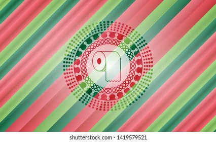 toilet paper icon inside christmas style emblem.