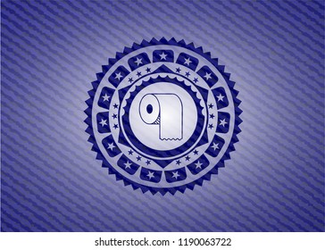 toilet paper icon inside emblem with jean texture
