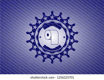 toilet paper icon inside emblem with jean background