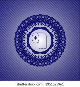 toilet paper icon inside emblem with jean texture