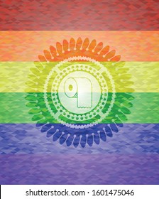 toilet paper icon inside emblem on mosaic background with the colors of the LGBT flag