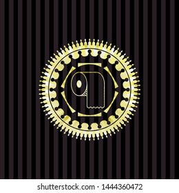 toilet paper icon inside gold emblem or badge