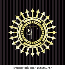 toilet paper icon inside golden emblem or badge