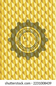 toilet paper icon inside golden badge or emblem. Scales pattern. Vector Illustration. Detailed. 