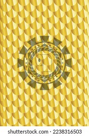 toilet paper icon inside golden emblem. Scales pattern. Vector Illustration. Detailed. 