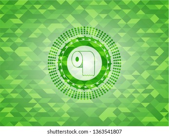 toilet paper icon inside green emblem with mosaic background