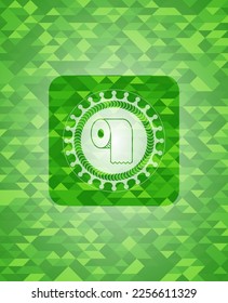 toilet paper icon inside green emblem. Mosaic background. 