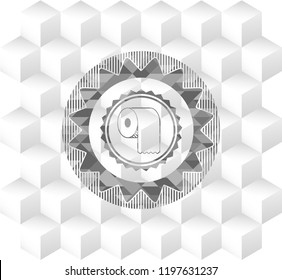 toilet paper icon inside grey emblem. Retro with geometric cube white background