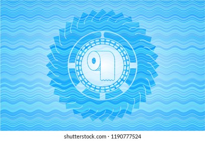 toilet paper icon inside light blue water style badge.