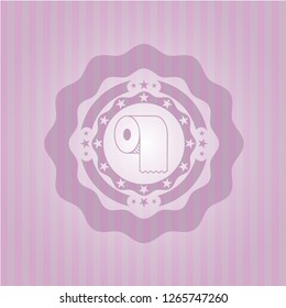 toilet paper icon inside pink emblem. Vintage.